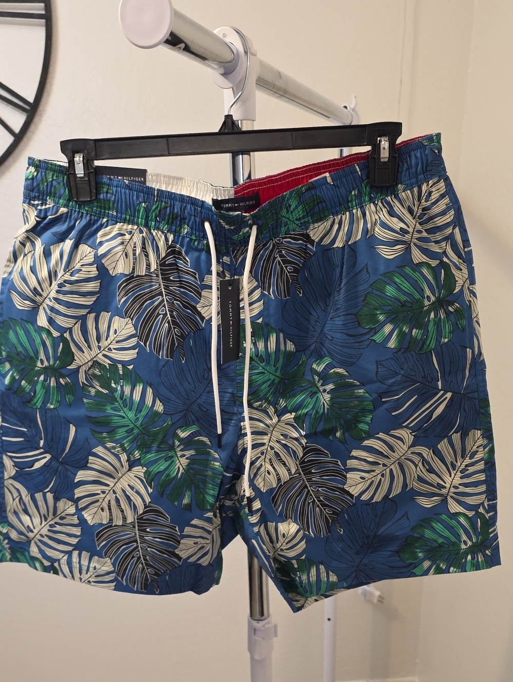 Tommy Hilfiger Blue Green White Tropical Leaf Swim Trunks